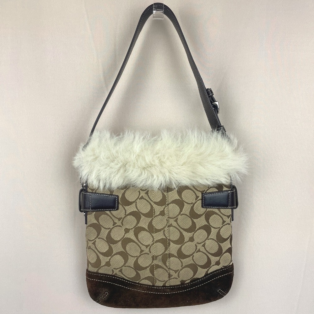 Vintage Y2K COACH Signature Shearling Fur Canvas Monogram Logo Bag 8K47 Dust Bag - Picture 3 of 9